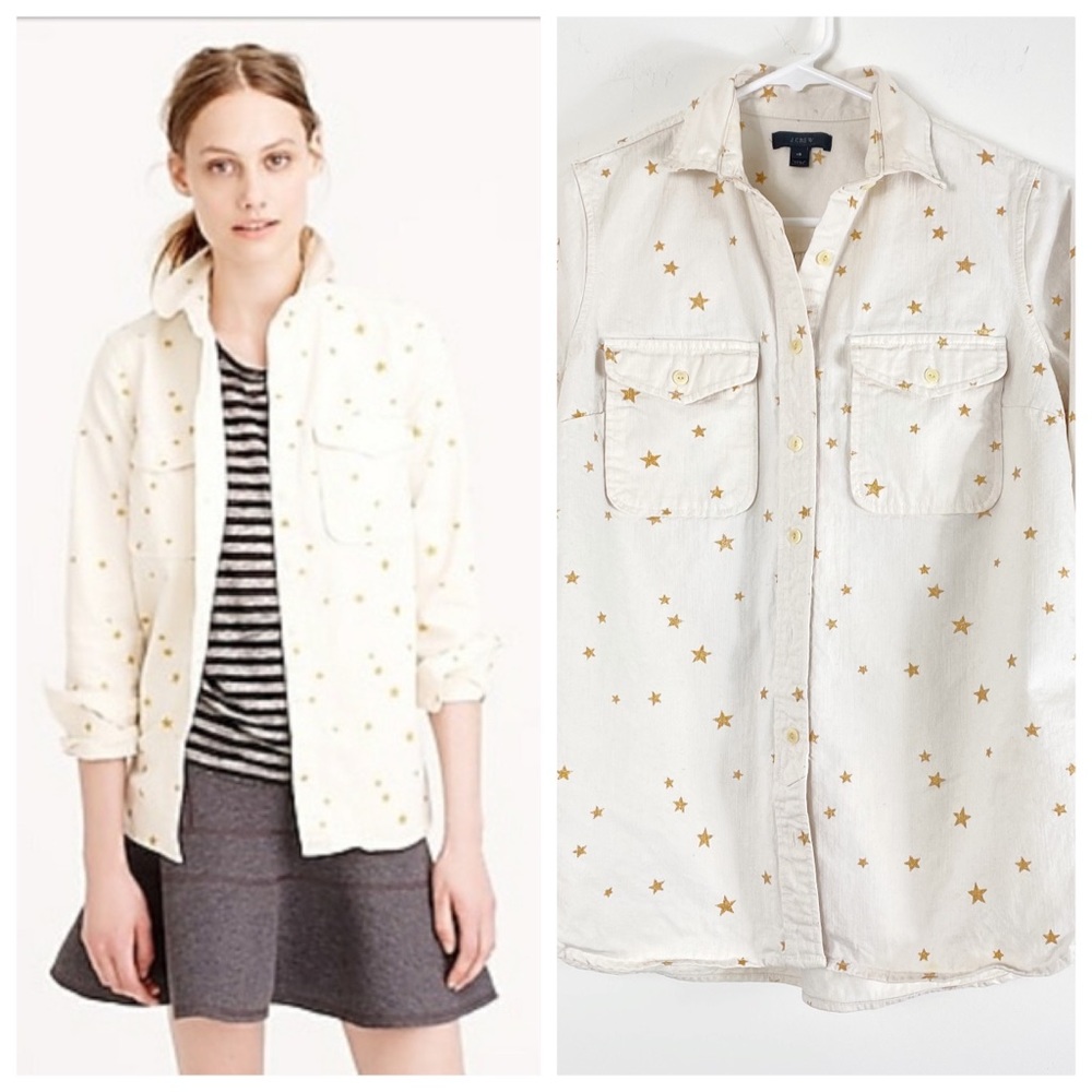 J. Crew Gold Star Ecru Button Down Shirt Shacket Size XS